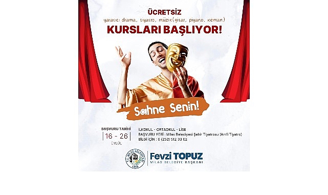 Milas Belediyesi Kültür ve Sanat Kurslarında Kayıt Heyecanı: Tiyatro, Drama ve Müzik ile Yeni Dönem Başlıyor
