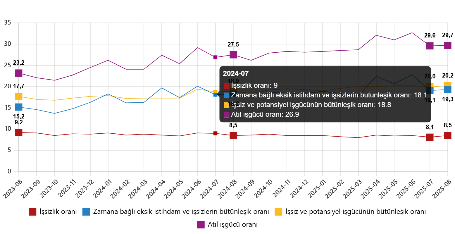 Ağustos 2025 İçin Mevsimsel Dışı İşsizlik ve İstihdam Göstergeleri: Genç Nüfusta Dikkat Çeken Oranlar