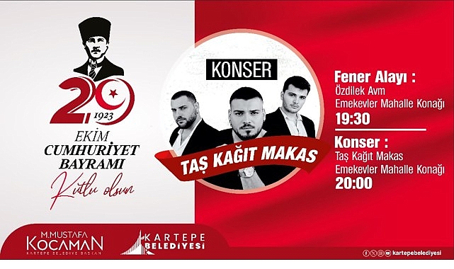 Kartepe’de Cumhuriyet Coşkusu: THM-TSM Konseri, Fener Alayı ve Taş-Kağıt-Makas Gösterisi