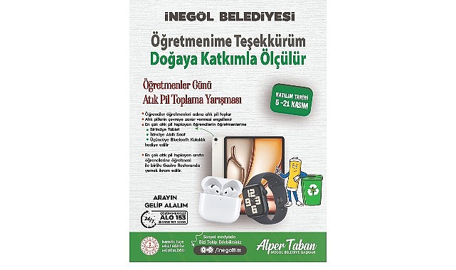 İnegöl Belediyesi Öğretmenler Günü İçin Atık Pil Kampanyasıyla Geri Dönüşümü Önemsiyor
