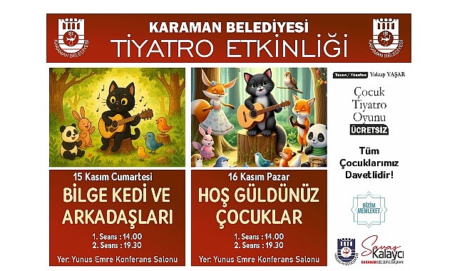 Karaman’da Ücretsiz Çocuk Tiyatroları: 15-16 Kasımda Neşeli Bir Hafta Sonu
