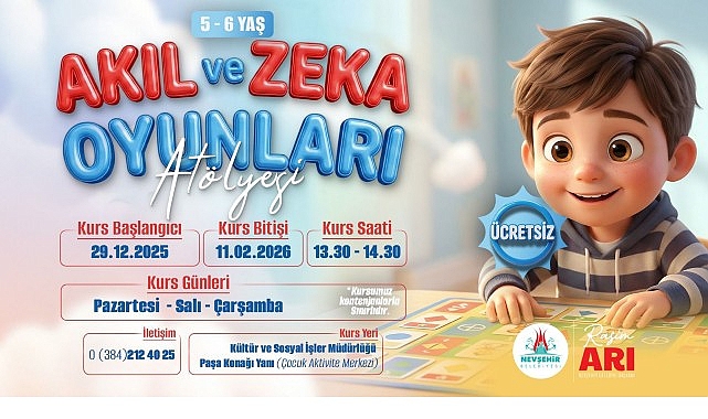 Nevşehir Belediyesi Akıl ve Zeka Oyunları Atölyesi: 5-6 Yaş Grubu İçin Yeni Dönem