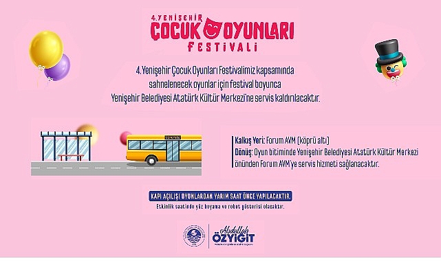 4. Yenişehir Çocuk Oyunları Festivali: Tiyatro Keyfi Yarıyıl Tatili Boyunca Ücretsiz