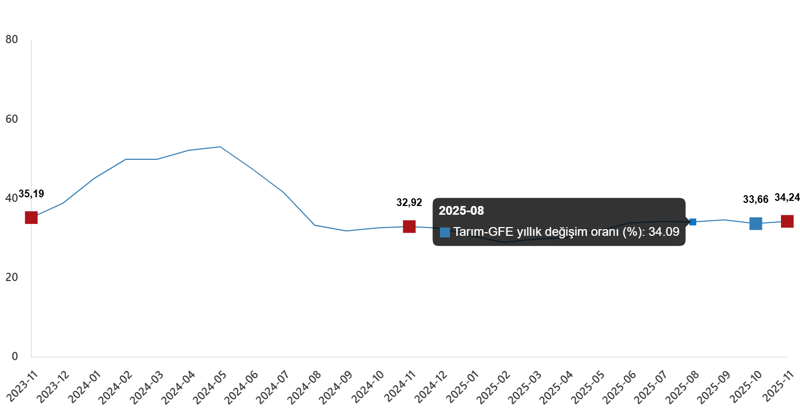 Tarım-GFE 2025 Kasım: Yıllık ve Aylık Değişimler ile Alt Gruplar Analizi