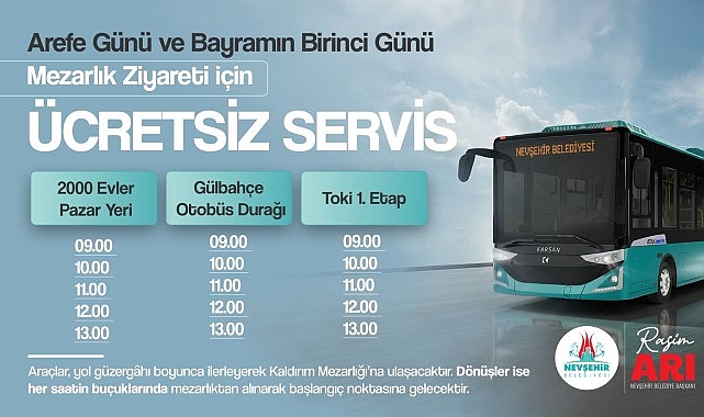 Nevşehir’de Mezarlık Ziyaretleri İçin Ücretsiz Otobüs Seferleriyle Ulaşım Desteği