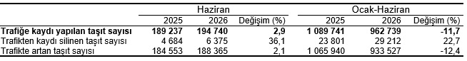 Haziran 2026 Taşıt Trafik Verileri Özeti ve Dağılım Analizi