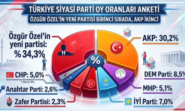 SONAR Araştırma: YENİ Parti yüzde 34,3 oy oranıyla zirveye yerleşti